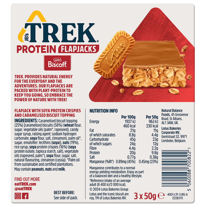 Trek Lotus Biscoff protein flapjack multipack 3x50g, UK version