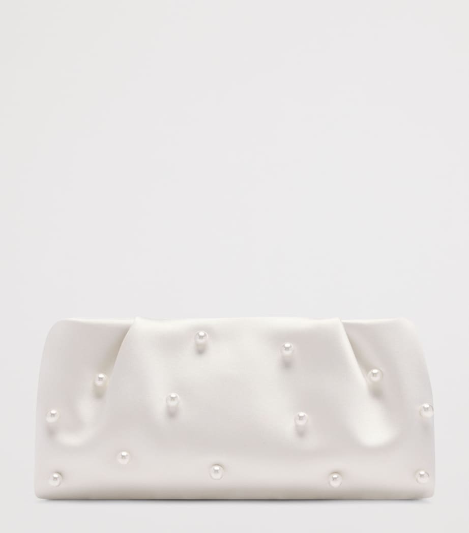 Malone Souliers Vittoria satin clutch bag with faux pearls, imported from the UK