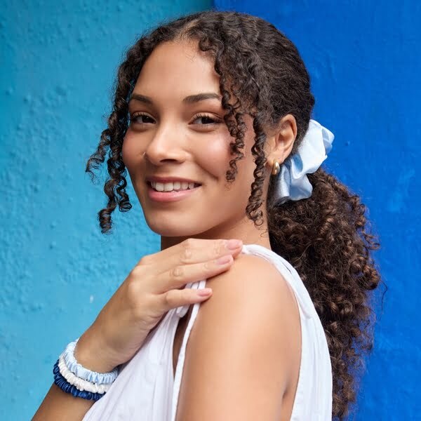Silver Cloud Satin+ Oversized Scrunchie Santorini Blue, UK version