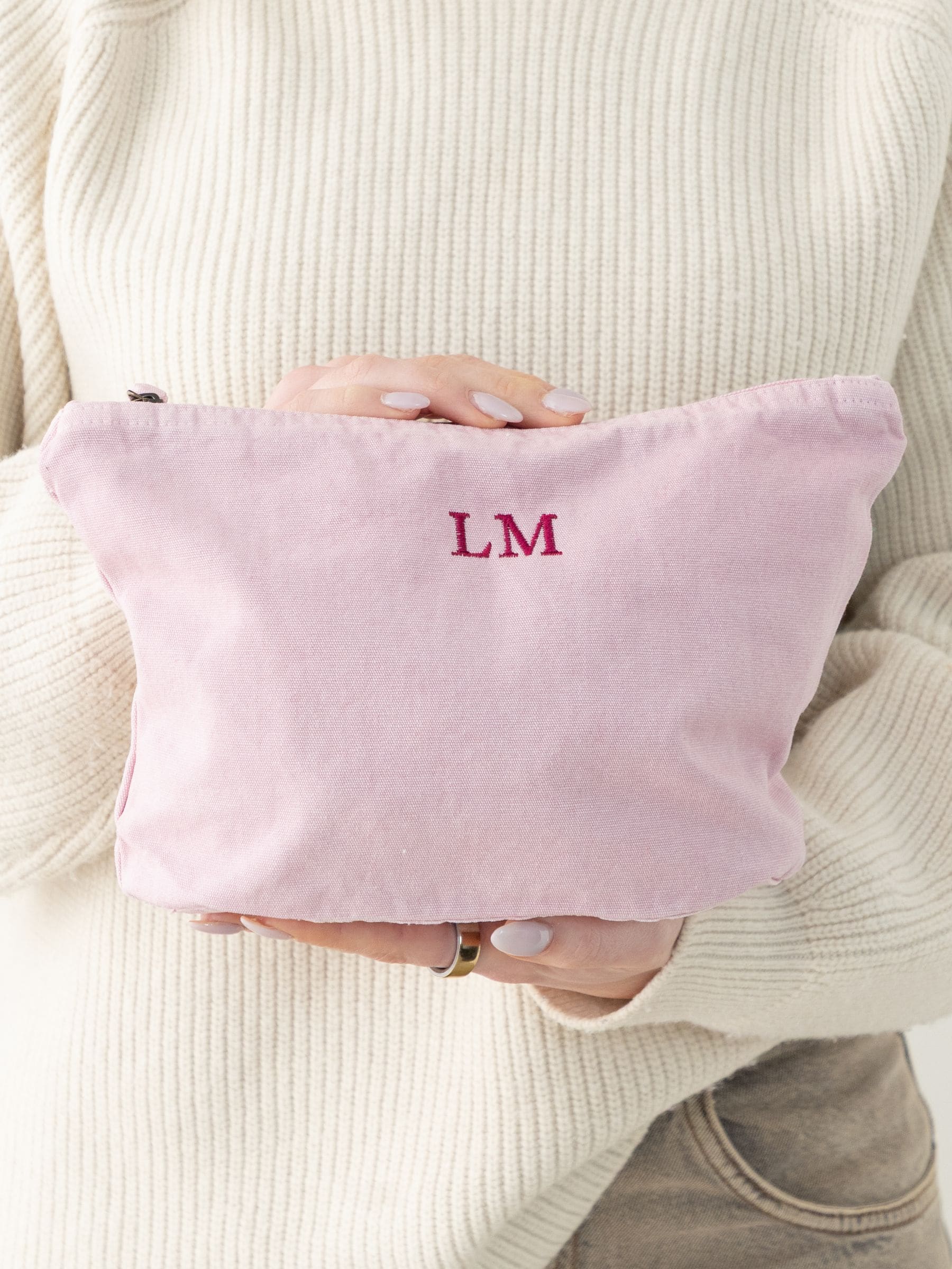 No Ordinary Gift personalised embroidered initials washed finish pouch, UK version