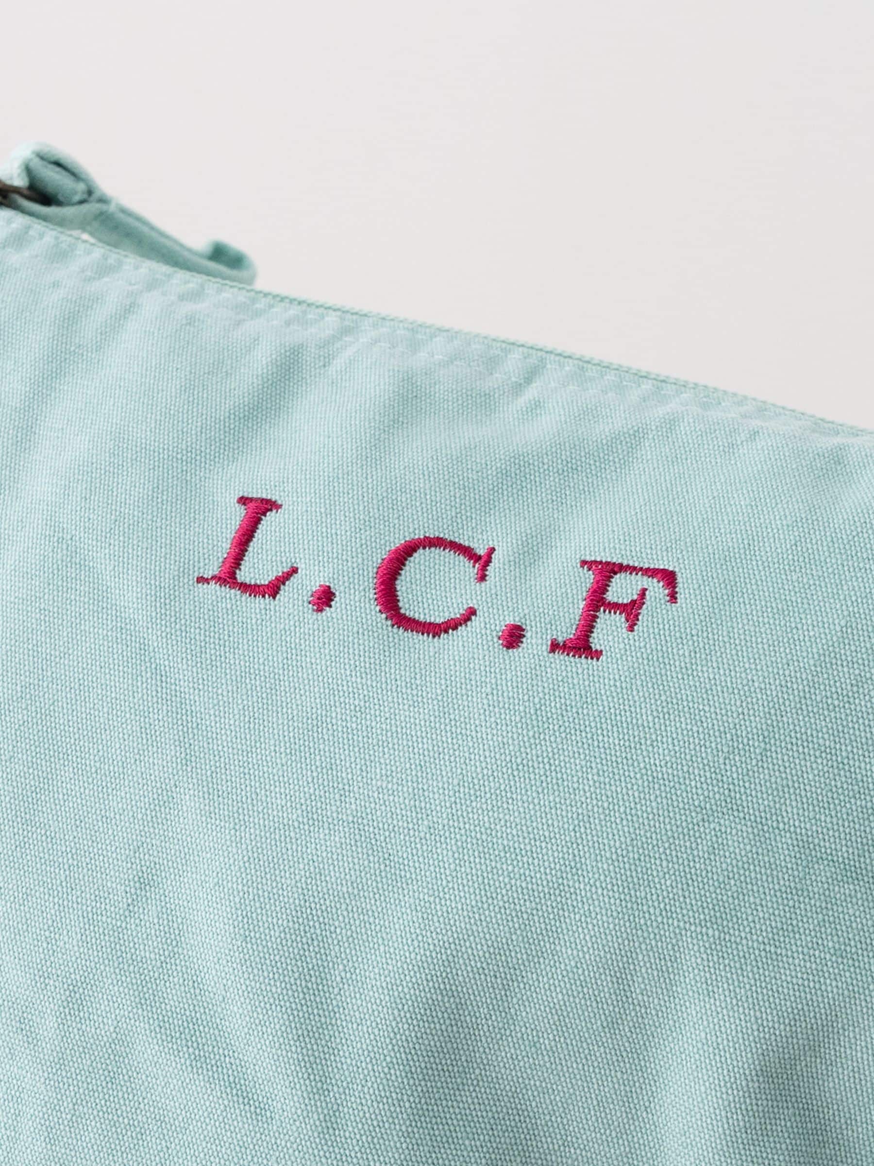 No Ordinary Gift personalised embroidered initials washed finish pouch, UK version