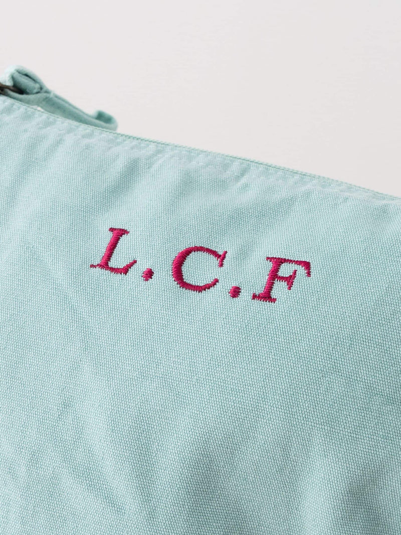 No Ordinary Gift personalised embroidered initials washed finish pouch, UK version