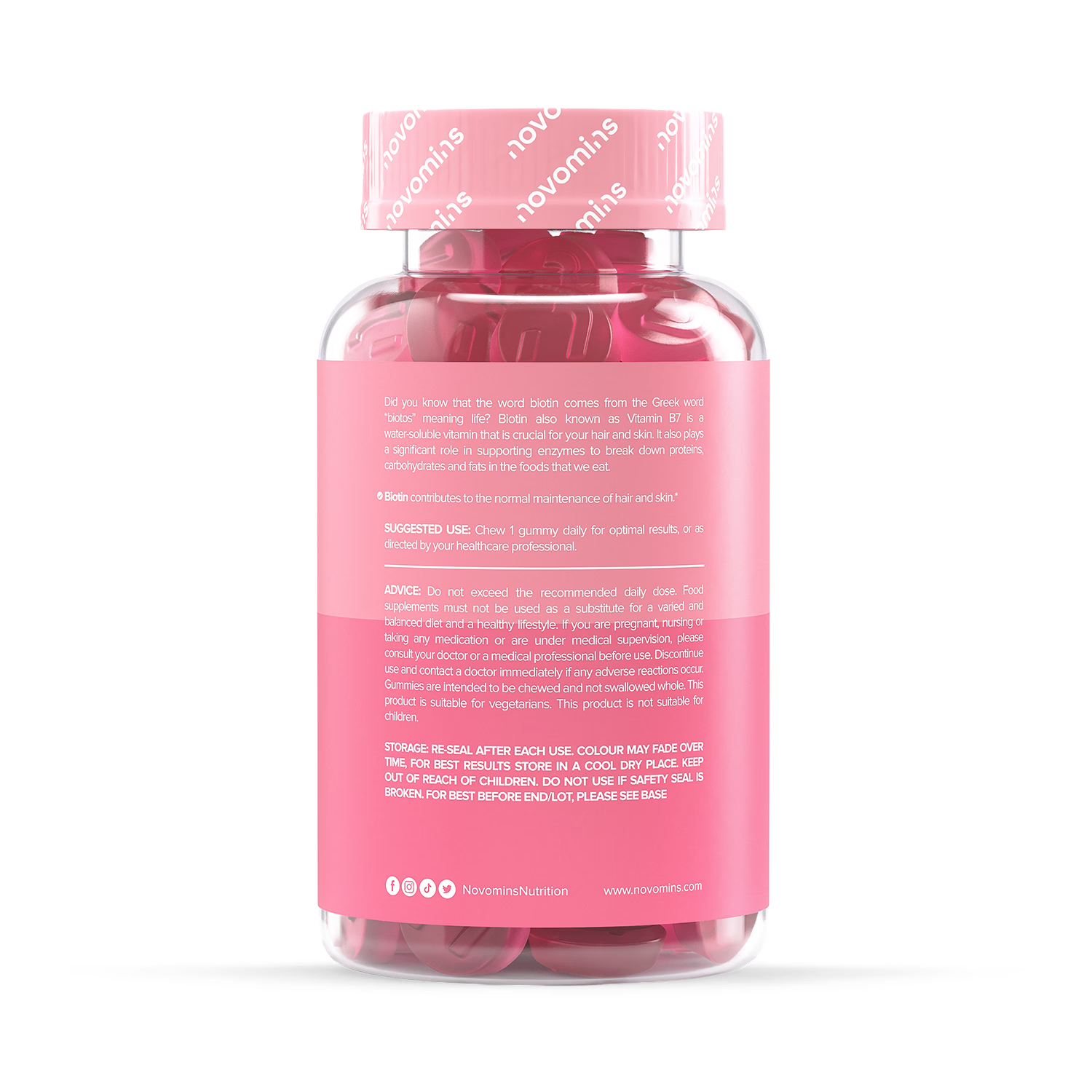 Novomins biotin gummies peach flavoured 60 gummies, imported from the UK