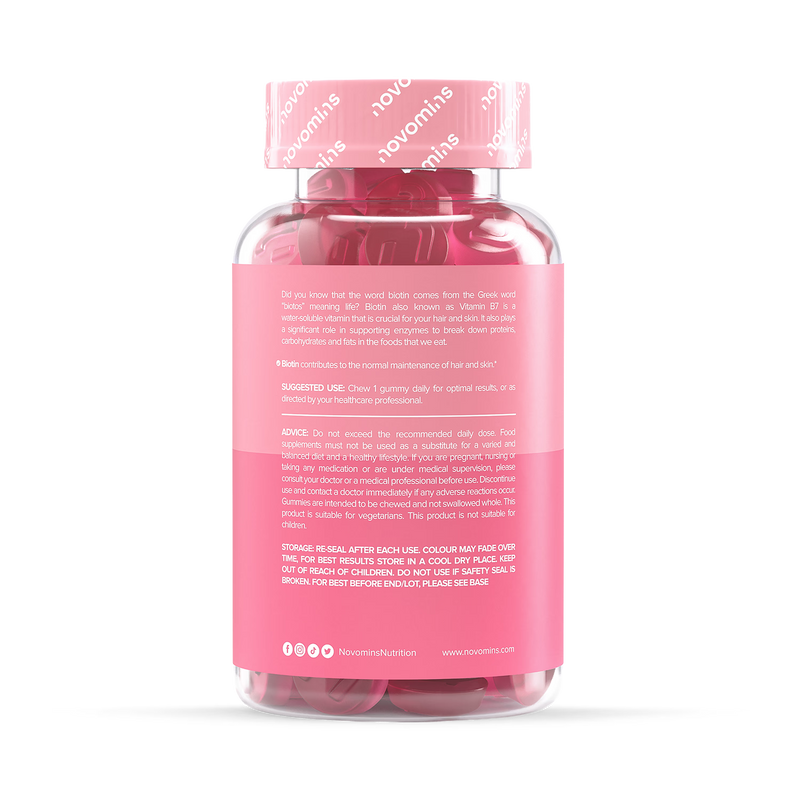 Novomins biotin gummies peach flavoured 60 gummies, imported from the UK