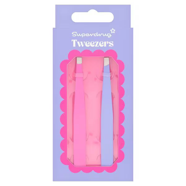 Superdrug Tweezers 2 Pack Stainless Steel 9.6cm (British brand)