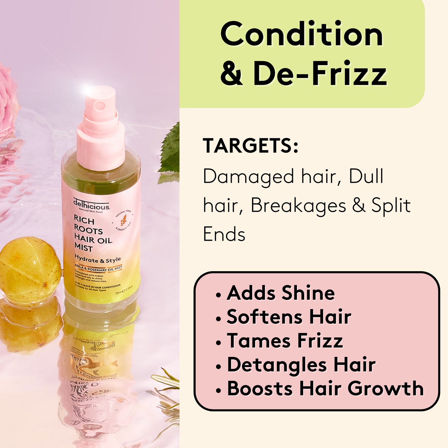 Delhicious 5-in-1 hair oil mist leave in conditioner 75ml - British product