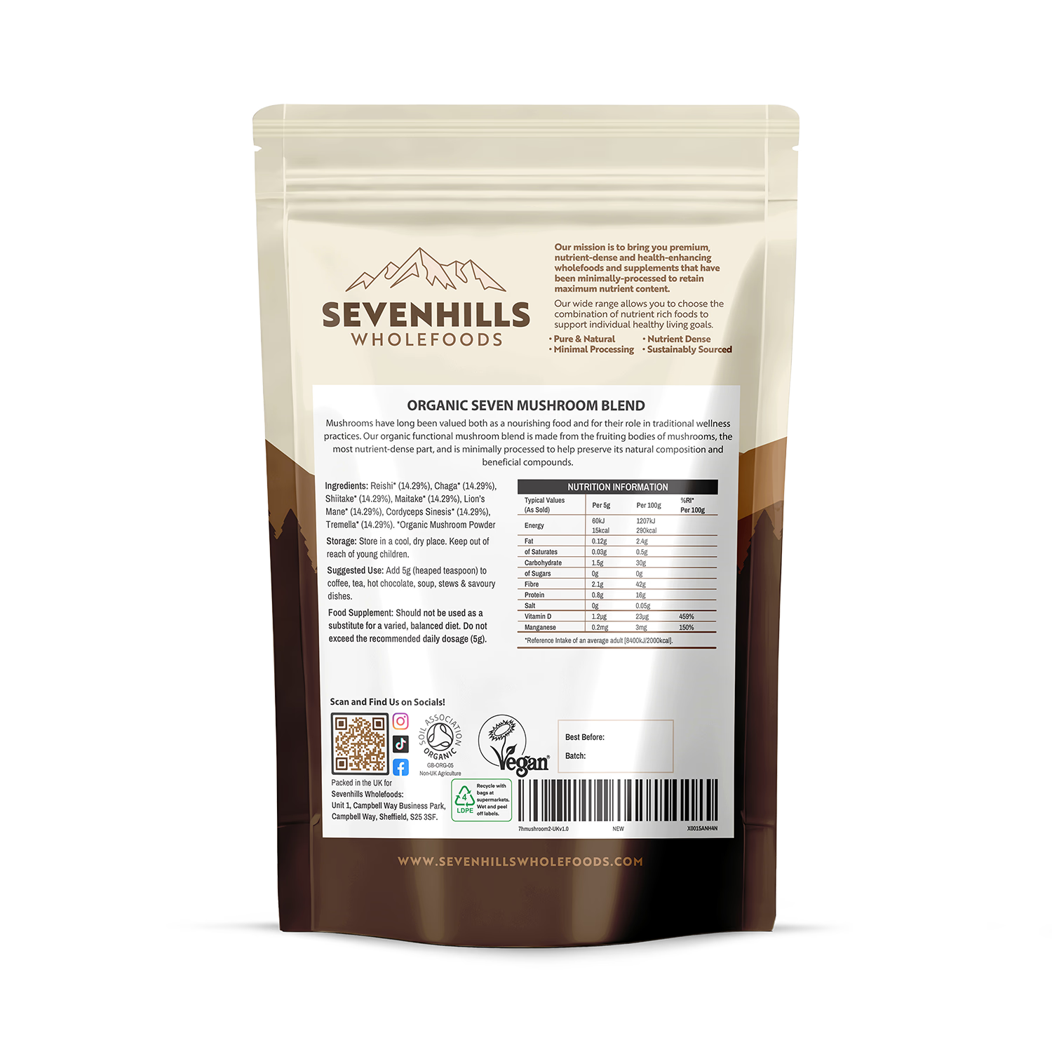 Seven Hills Whole Foods organic 7 mushroom blend powder (British brand)