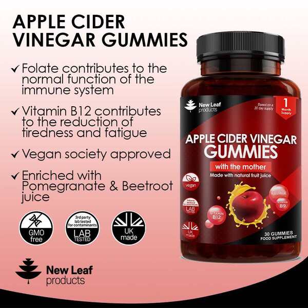 Apple Cider Vinegar, 30 Vegan Gummies + Vitamin B12 Folate