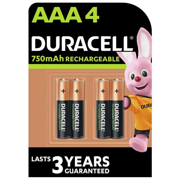 Duracell Plus rechargeable AAA batteries pack of 4, imported from the UK