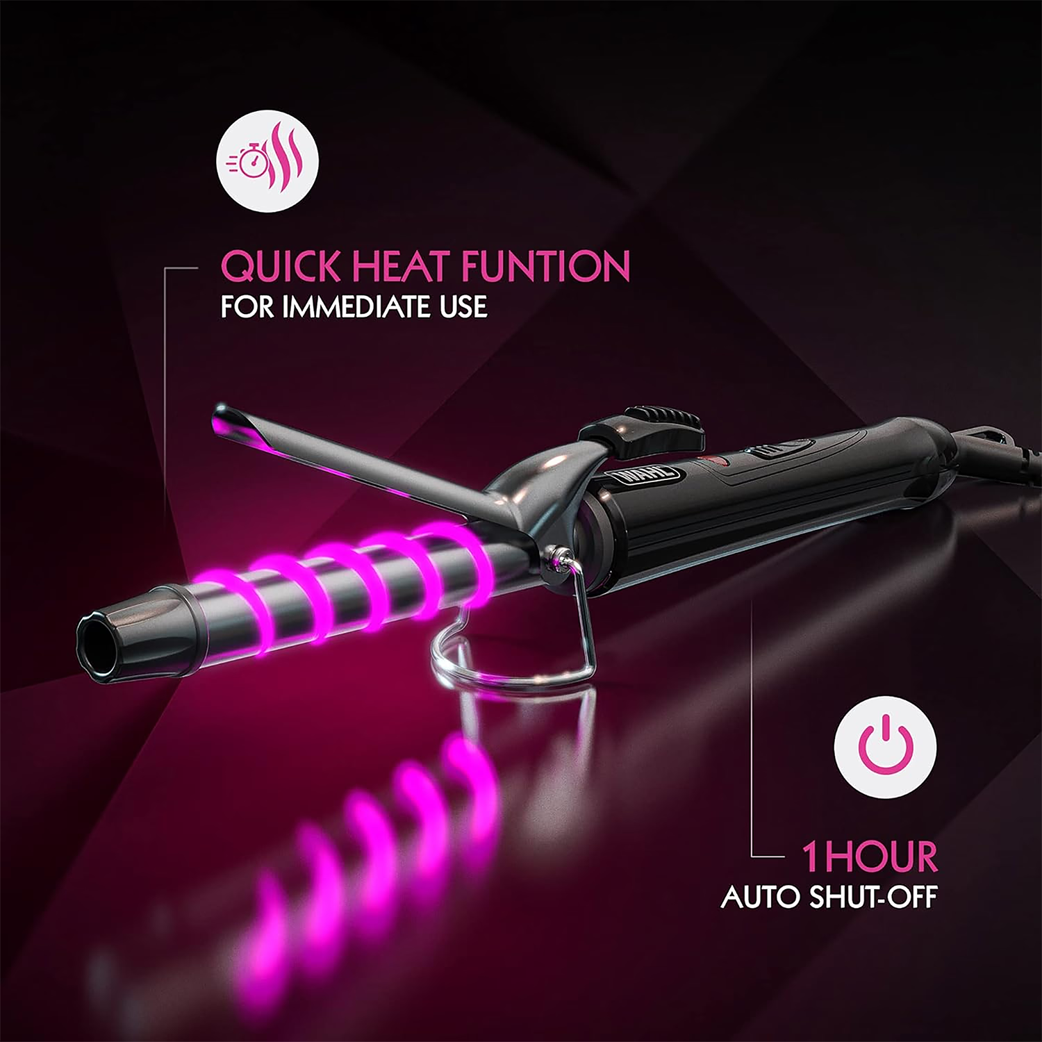 Wahl ceramic curling tong 25mm black, imported from the UK