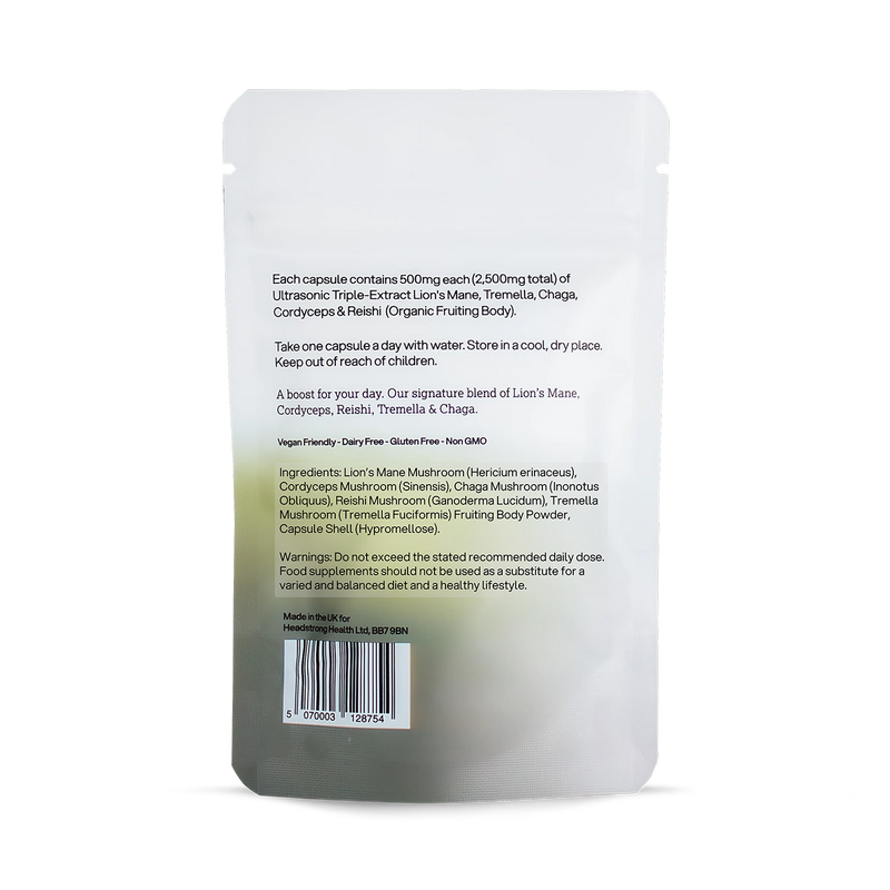 Headstrong Mushroom Blend supplement 30 capsules, imported from the UK