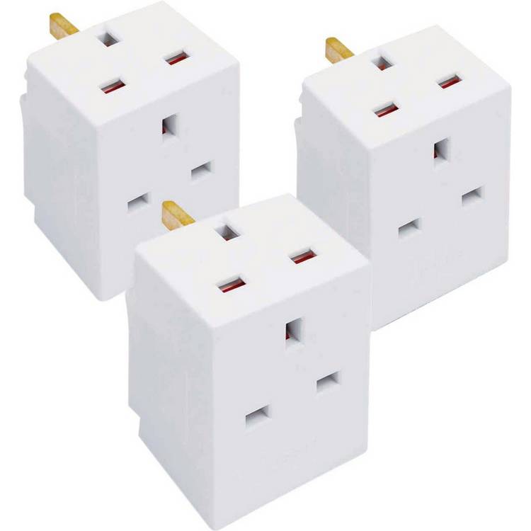 2-Way Adapter Triple Pack for UK sockets (British brand)