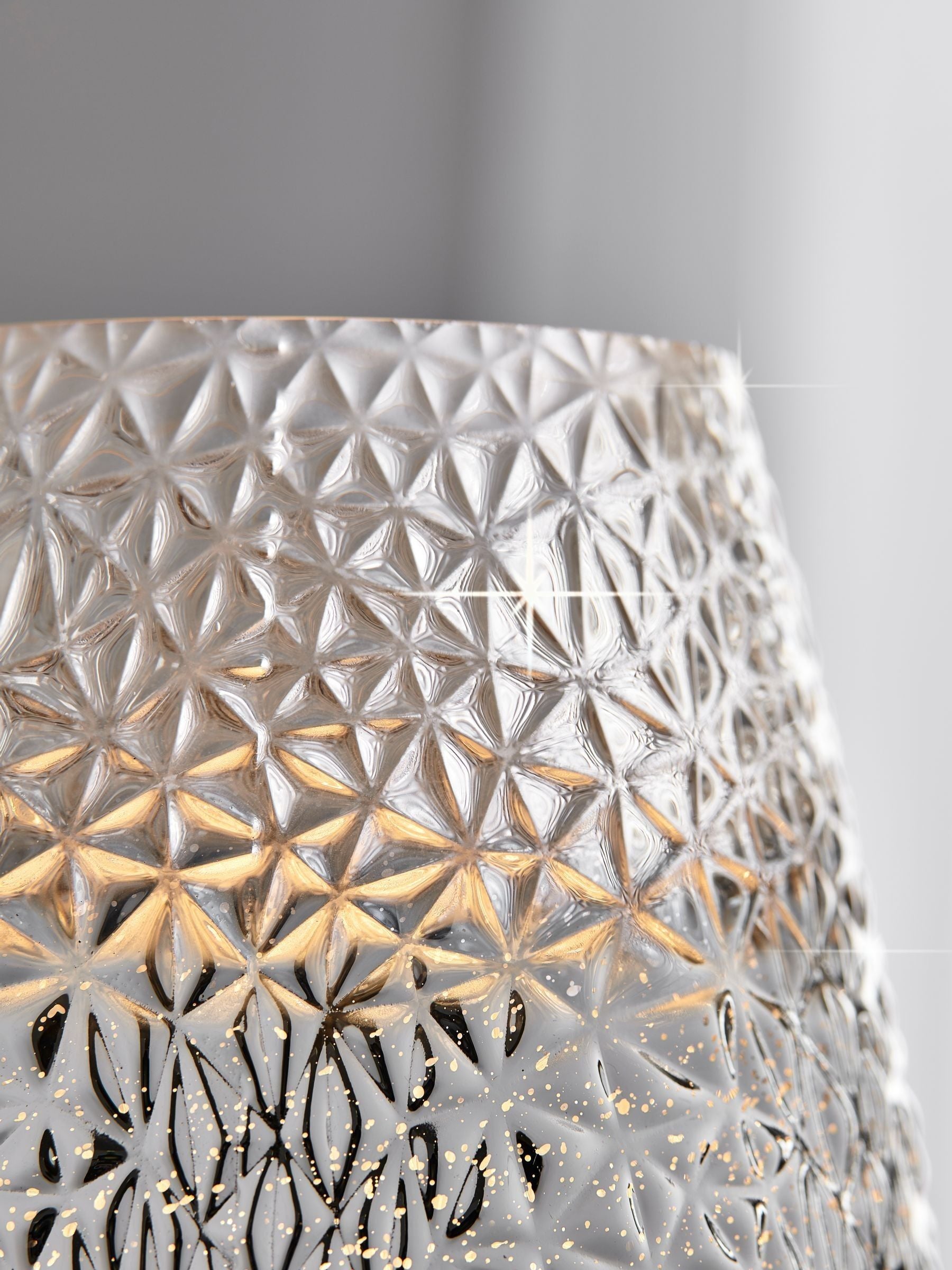 Monroe touch table lamp with chrome base and ombre glass shade, UK version