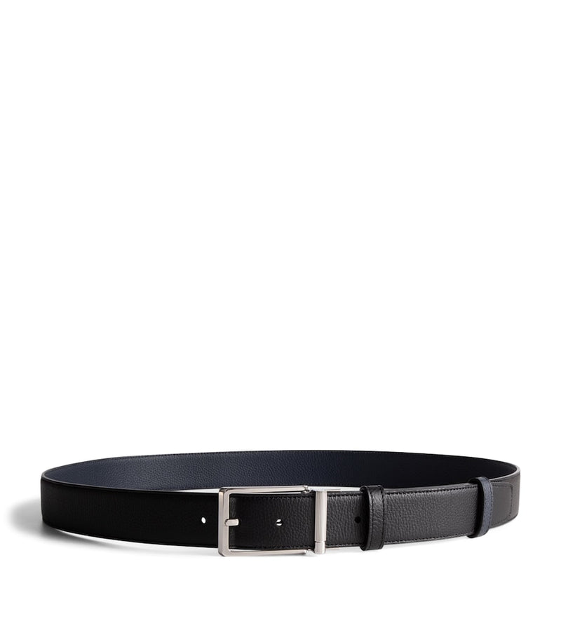 Dunhill reversible leather belt black and navy palladium buckle - imported from the UK