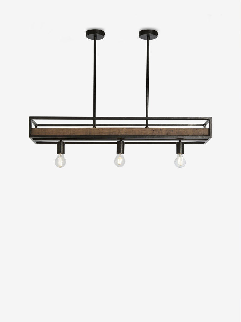 Bronx Pendelleuchte mit Holzregal und Metallstange - Britisches Produkt