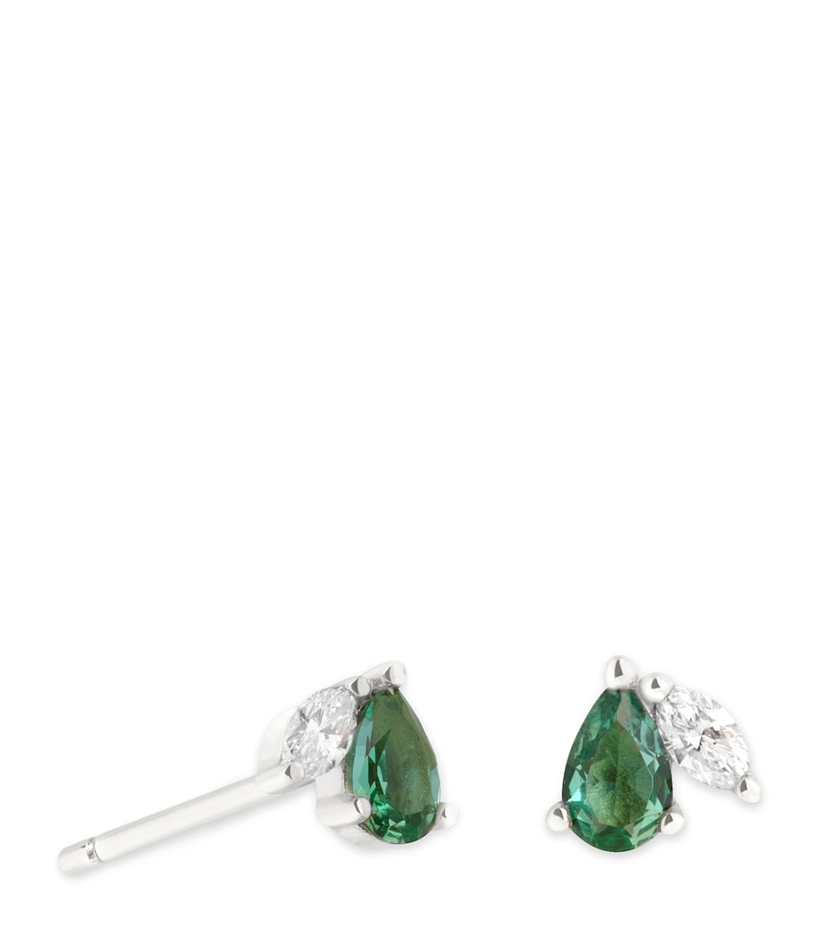 Astrid & Miyu white gold diamond emerald stud earrings, UK version