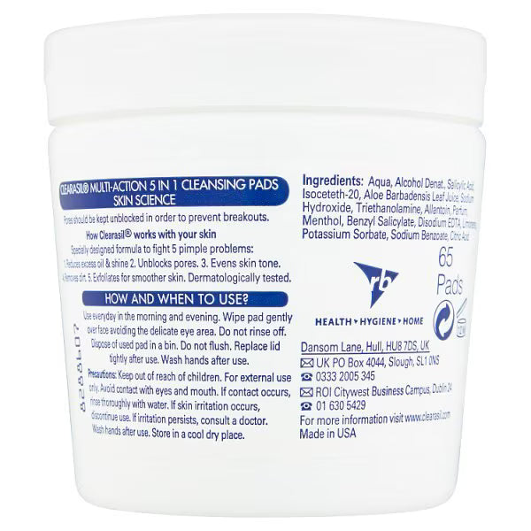 Clearasil cleansing pads acne treatment 65 count - British product
