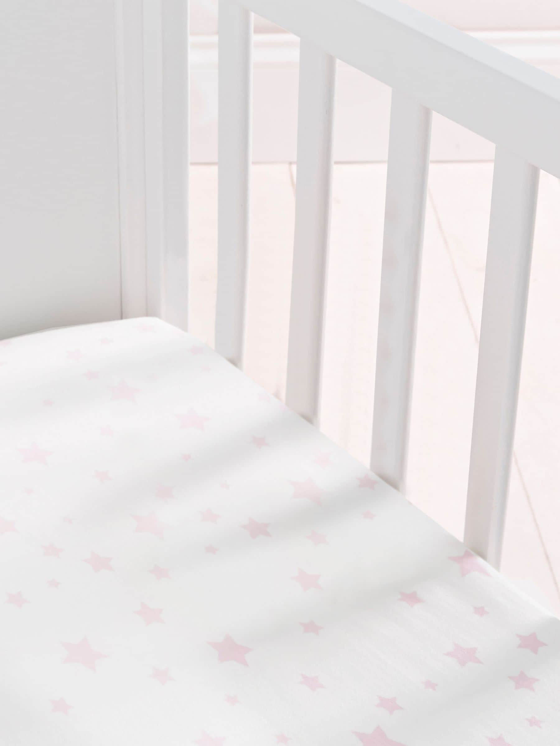 Silentnight 2 Pack Pink Stars Safe Nights Cot 100% Fitted Sheets