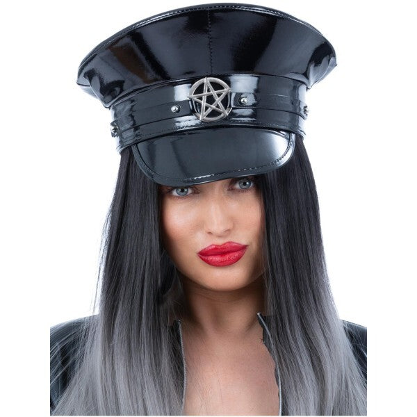 Fever Deluxe black wetlook occult captains hat, UK version