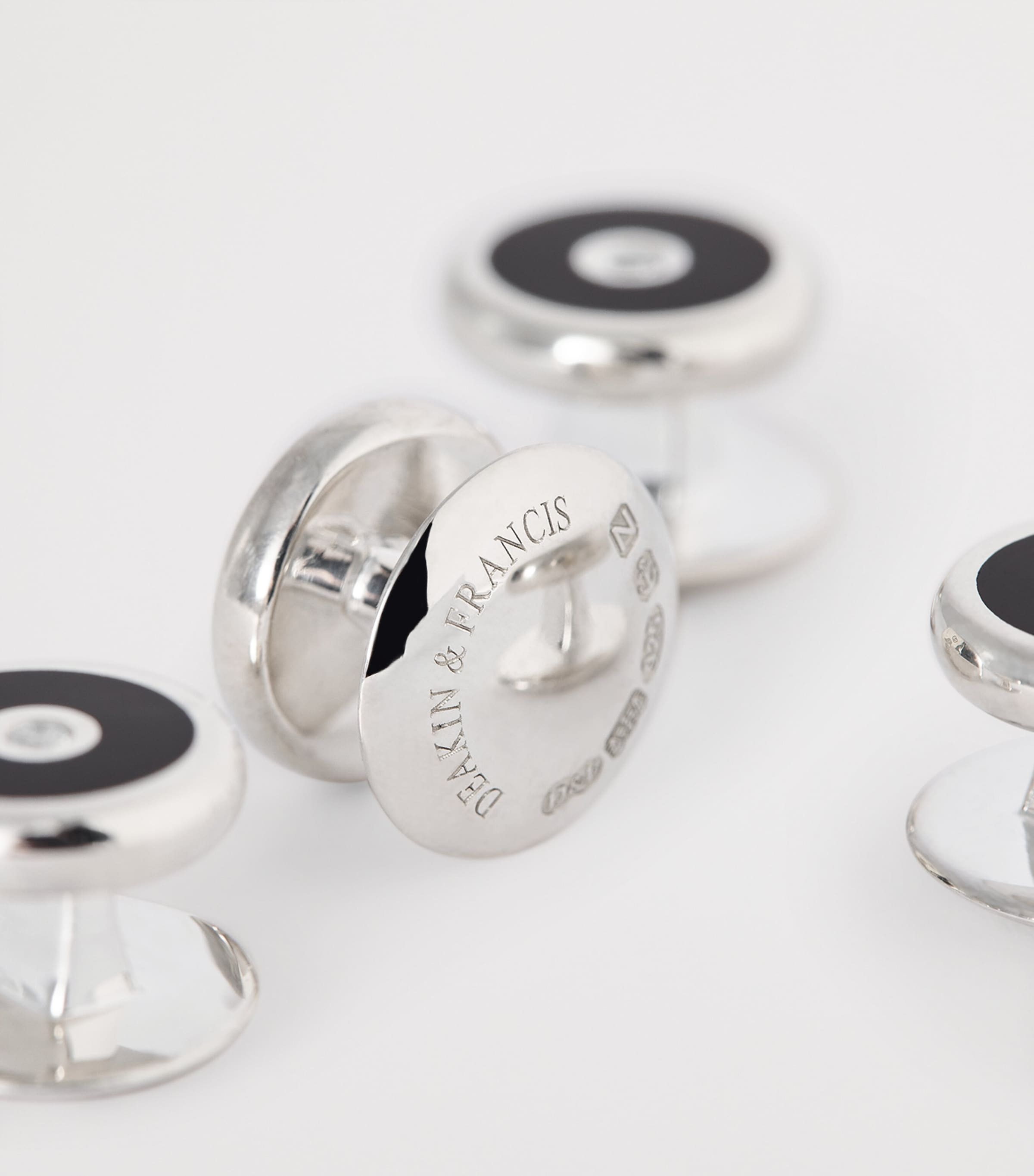 Deakin & Francis sterling silver onyx and diamond cufflinks, imported from the UK