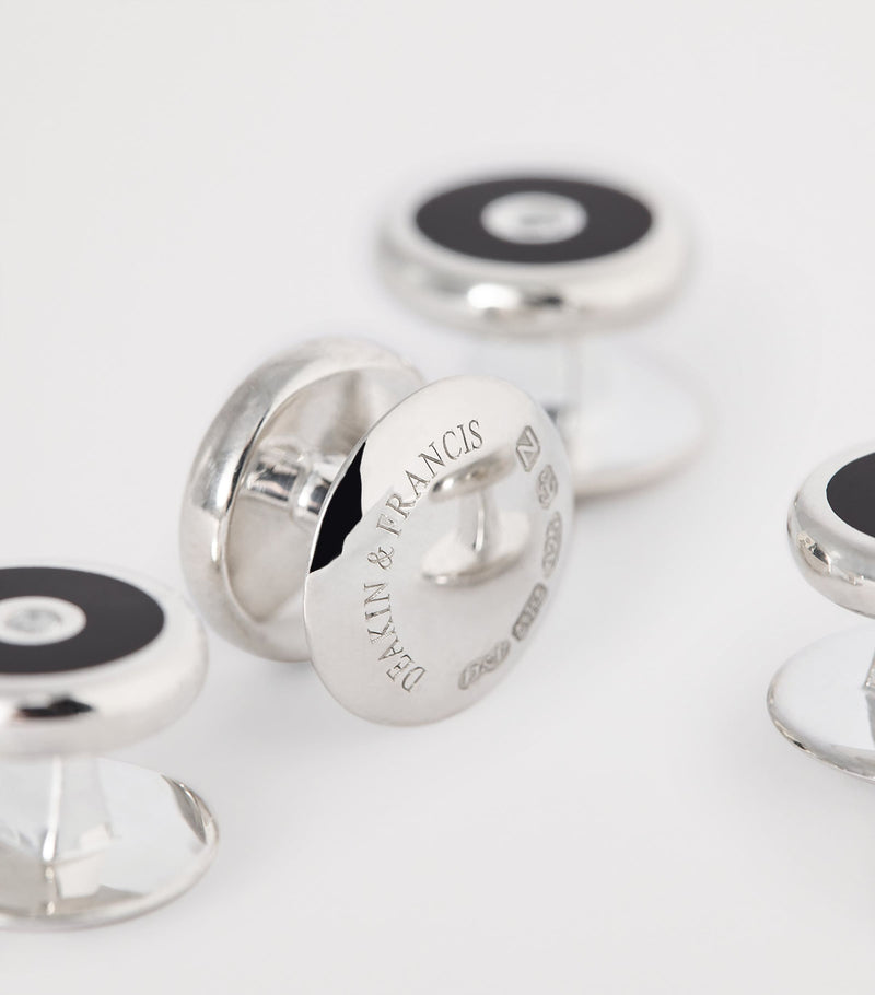 Deakin & Francis sterling silver onyx and diamond cufflinks, imported from the UK