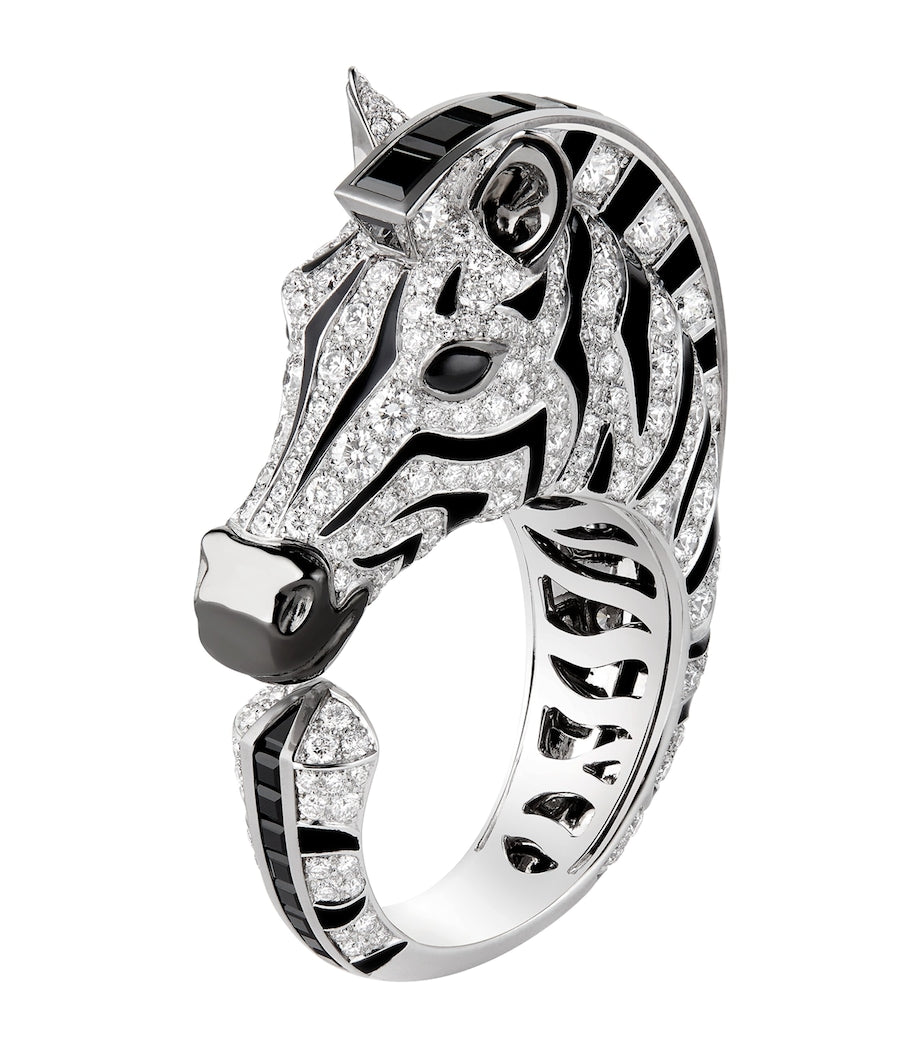 Boucheron white gold diamond onyx zebra ring, UK version