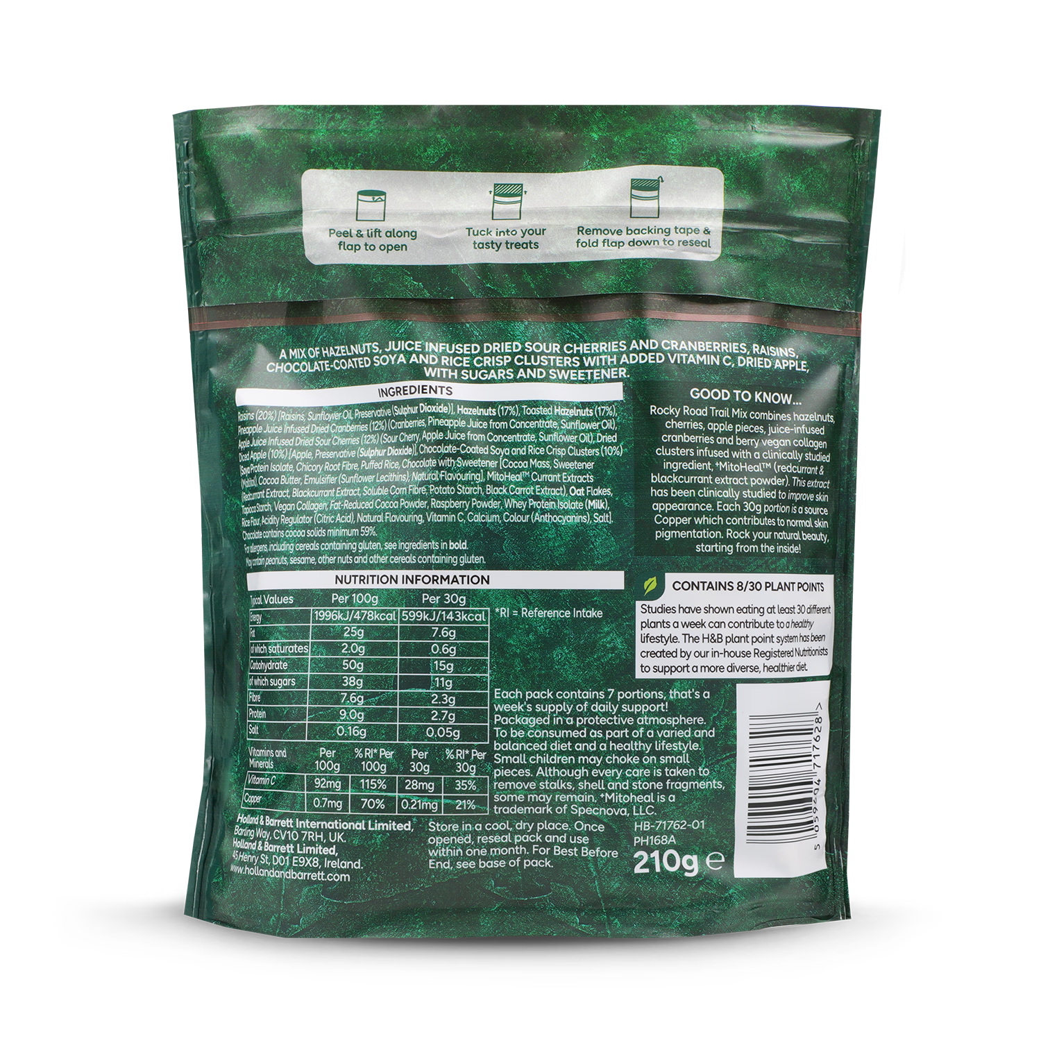 Holland & Barrett Skin Support Rocky Road Trail Mix 210g, UK version