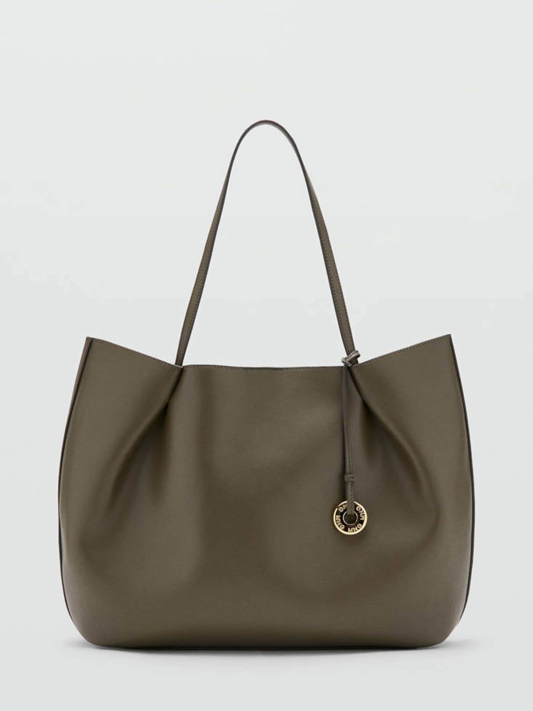 Mango Khaki Green Large Structured Tote Bag