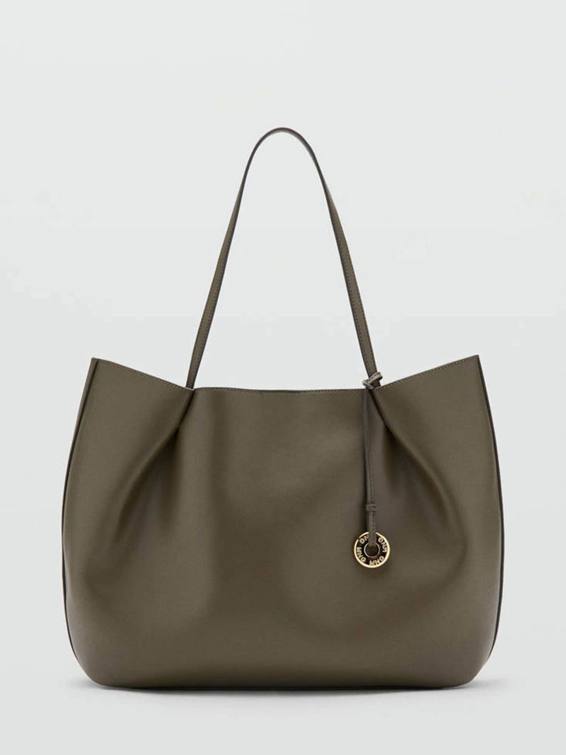 Mango Khaki Green Large Structured Tote Bag