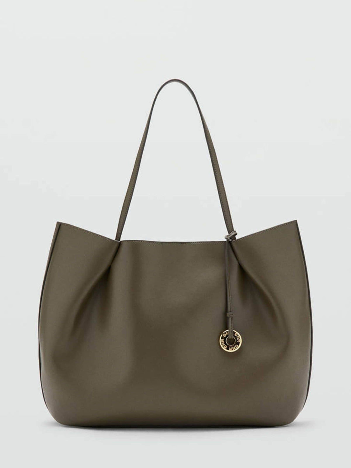 Mango Khaki Green Large Structured Tote Bag