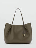Mango Khaki Green Large Structured Tote Bag
