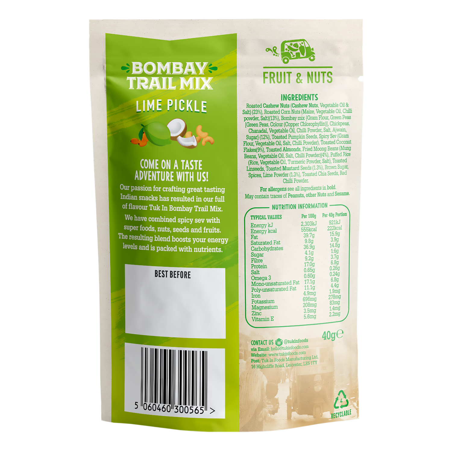 Tuk In Foods Trail Mix Lime Pickle 40g, UK version