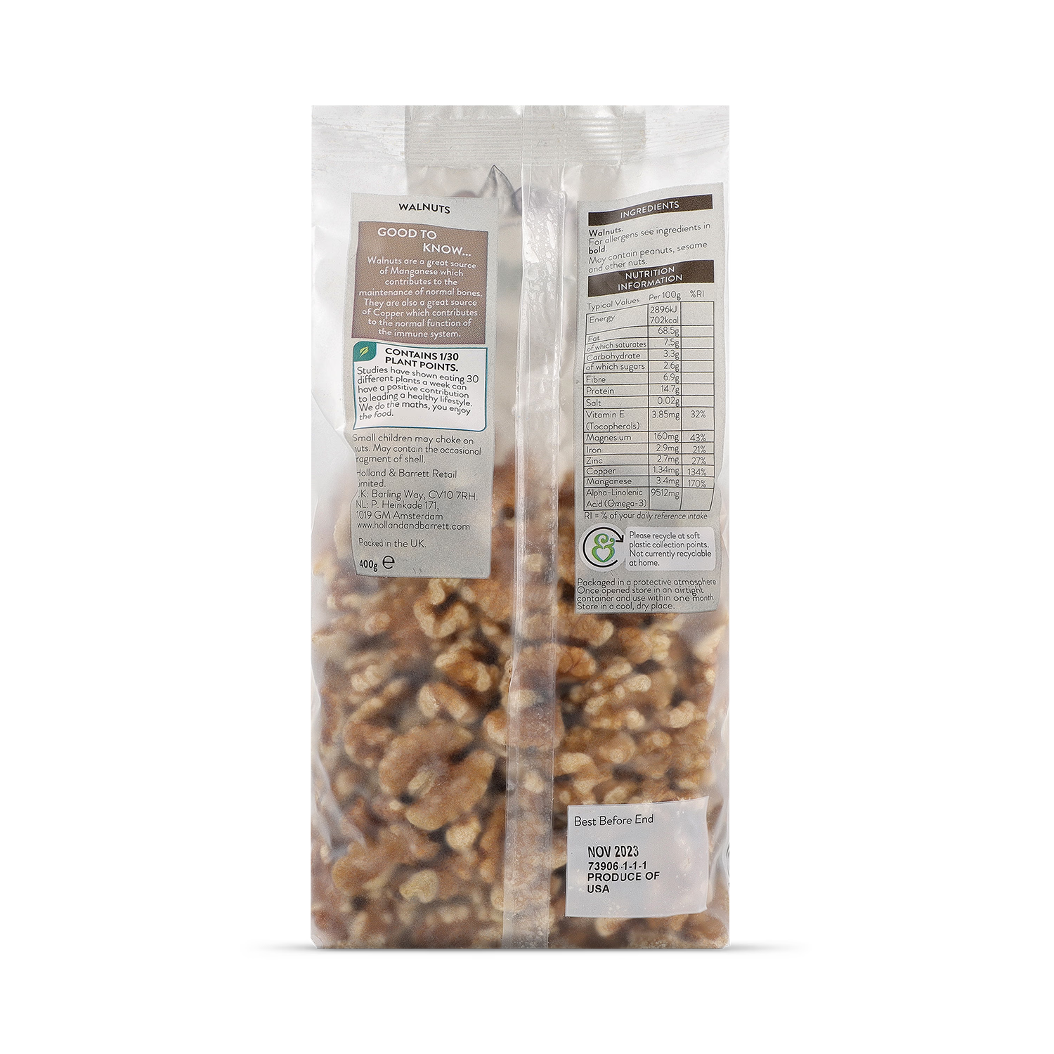 Holland & Barrett walnut halves 400g - British product