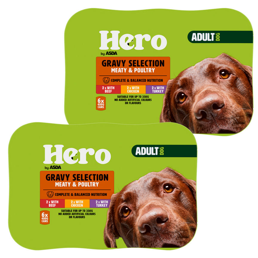 ASDA Hero Meat & Poultry Casserole in Gravy Adult Dog Food Tins x12 Bundle GOODS ASDA   