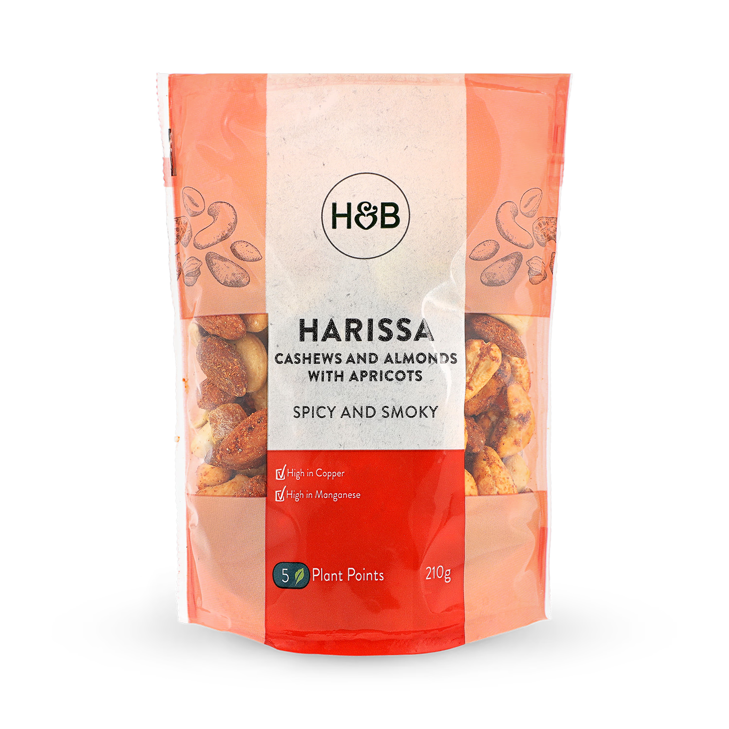 Holland & Barrett Harissa Spiced Cashew and Almond Mix with Apricots 210g, imported from the UK