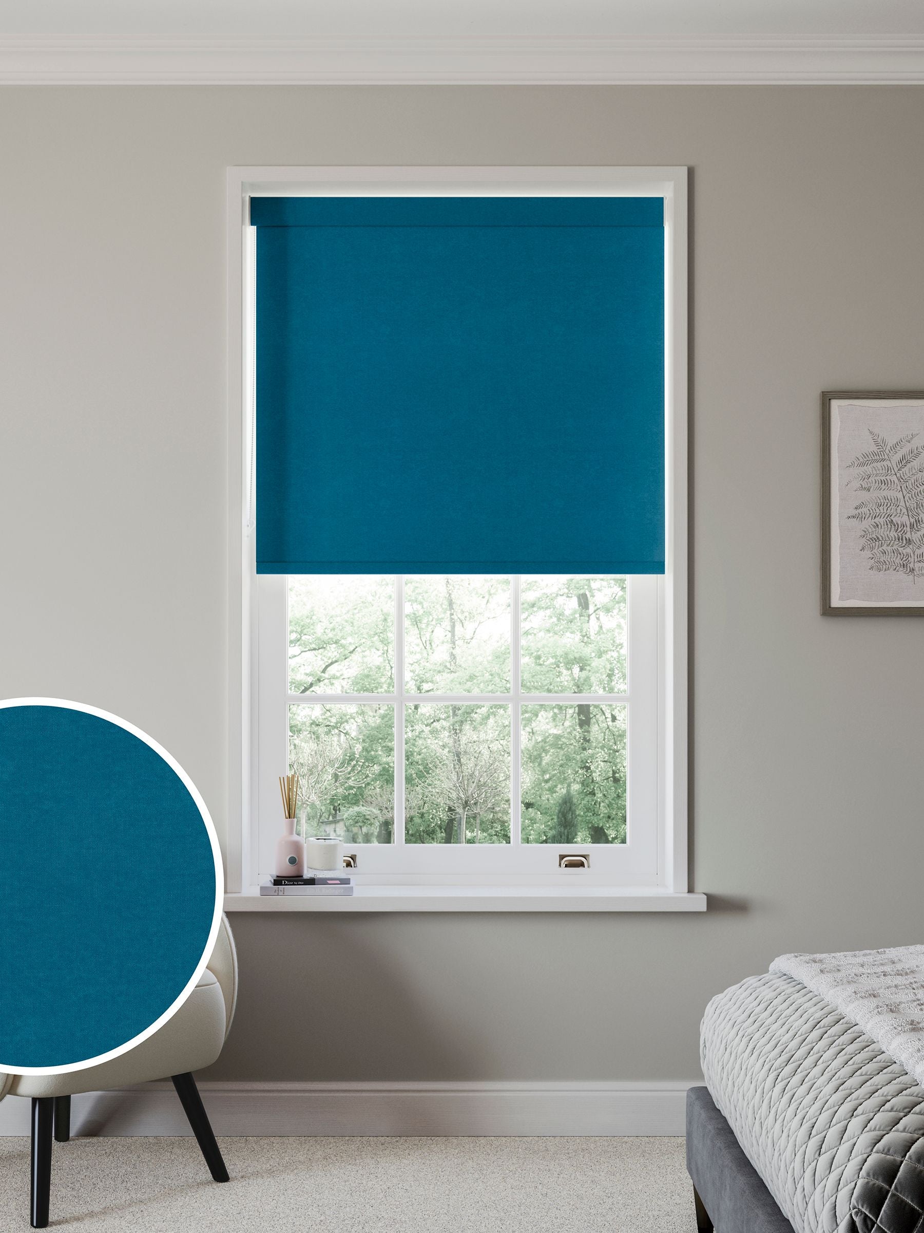 Next Peacock Blue made to measure roller blind, UK version