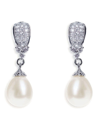 Next Ivory & Co Rhodium Serrano Pearl Classic Drop Earrings 2.5cm- Buy online at McGrocer