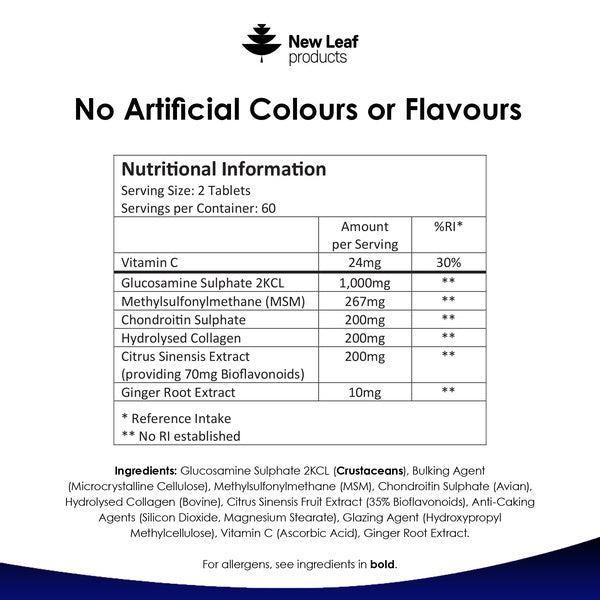 New Leaf glucosamine 7-in-1 complex 180 tablets, imported from the UK
