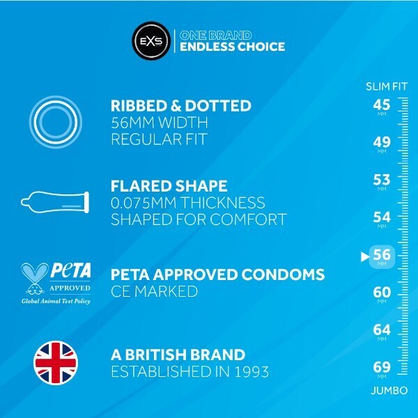 EXS textured condoms ribbed and dotted 12 pack (British brand)