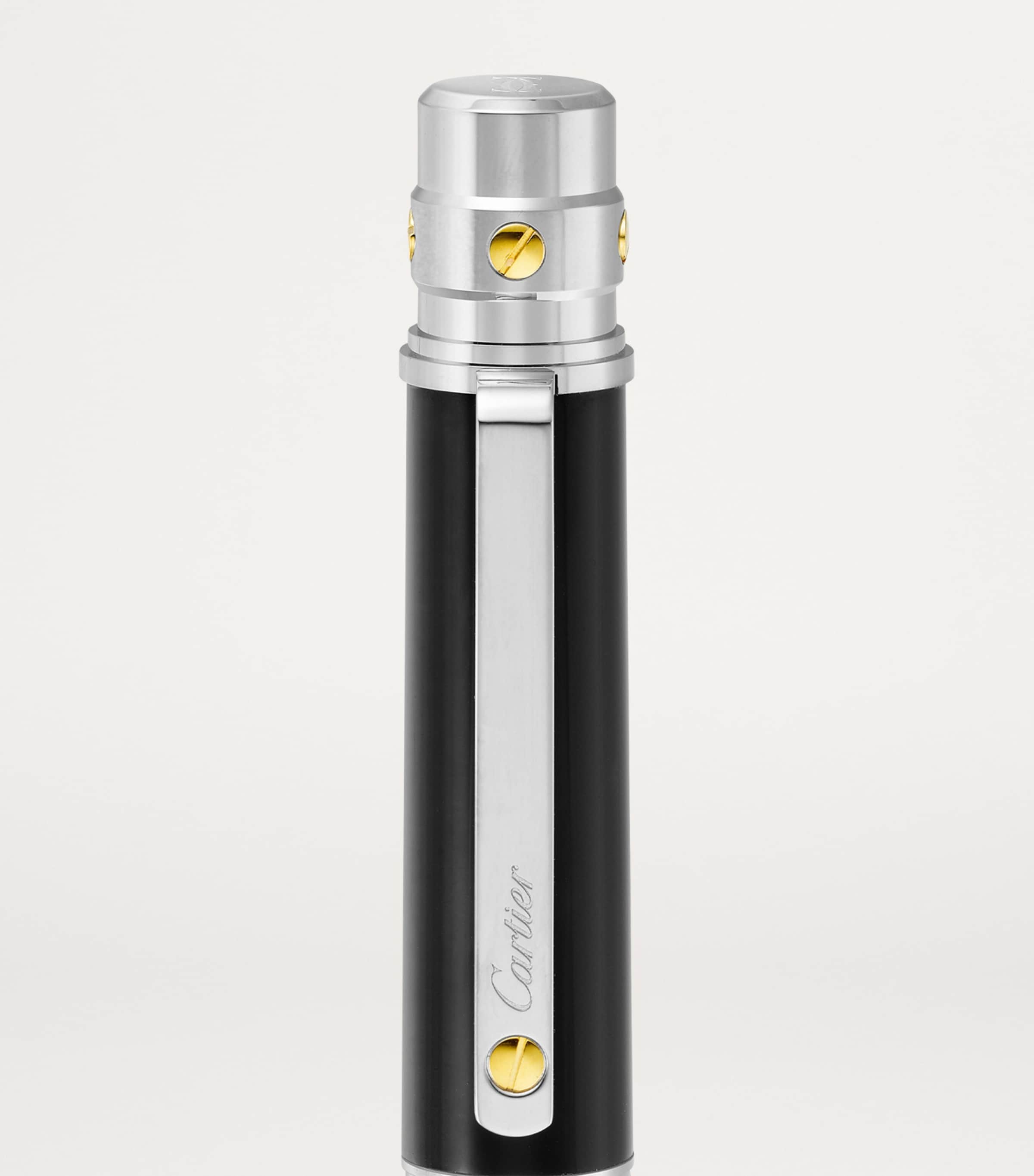 Cartier Santos de Cartier ballpoint pen with black composite and palladium accents, 14cm height - British product