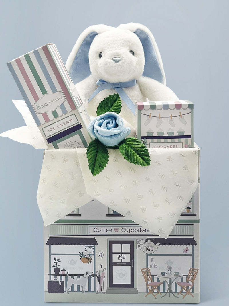 Babyblooms Babygeschenkset blauer Hase mit 24 cm Stofftier - Britisches Produkt