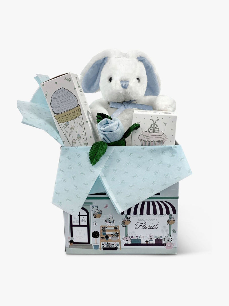 Babyblooms Babygeschenkset blauer Hase mit 24 cm Stofftier - Britisches Produkt