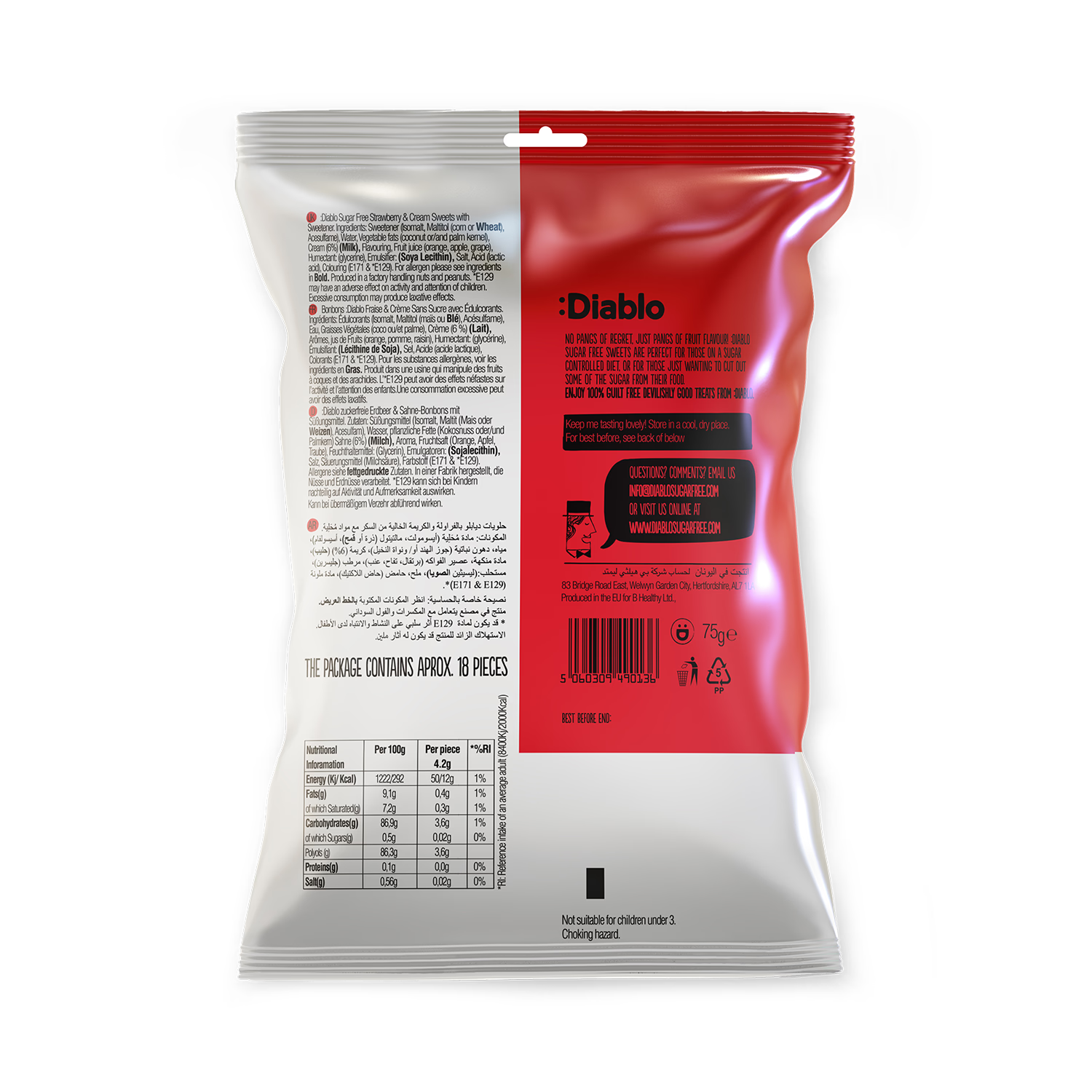 Diablo Sugar Free Strawberry Cream Sweets 75g - British product