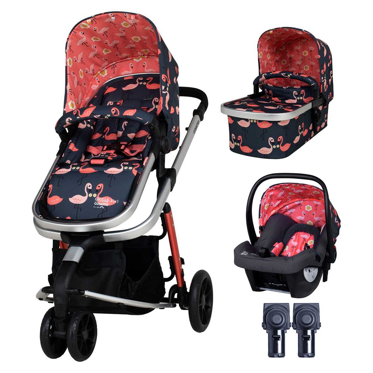 Cosatto Giggle 3 in 1 Bundle Travel System With Car Seat Pretty Flamingo GOODS Boots   