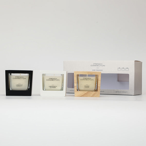 French Connection Wooden Collection Candle Trio 3 x 55g - British product