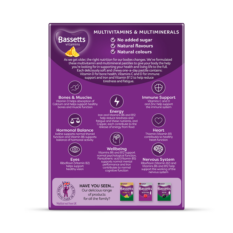 Bassetts Woman 50+ multivitamin pastilles orange lemon (British brand)