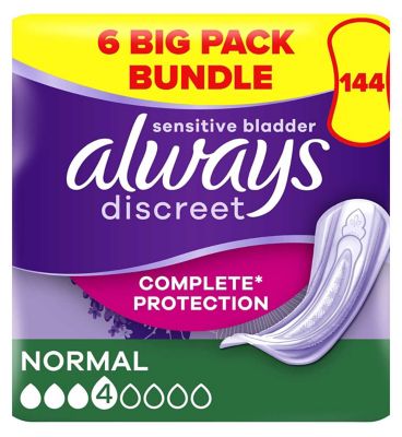 Always Discreet Incontinence Pads Normal - 144 pads (6 pack bundle) Women's Toiletries Boots   