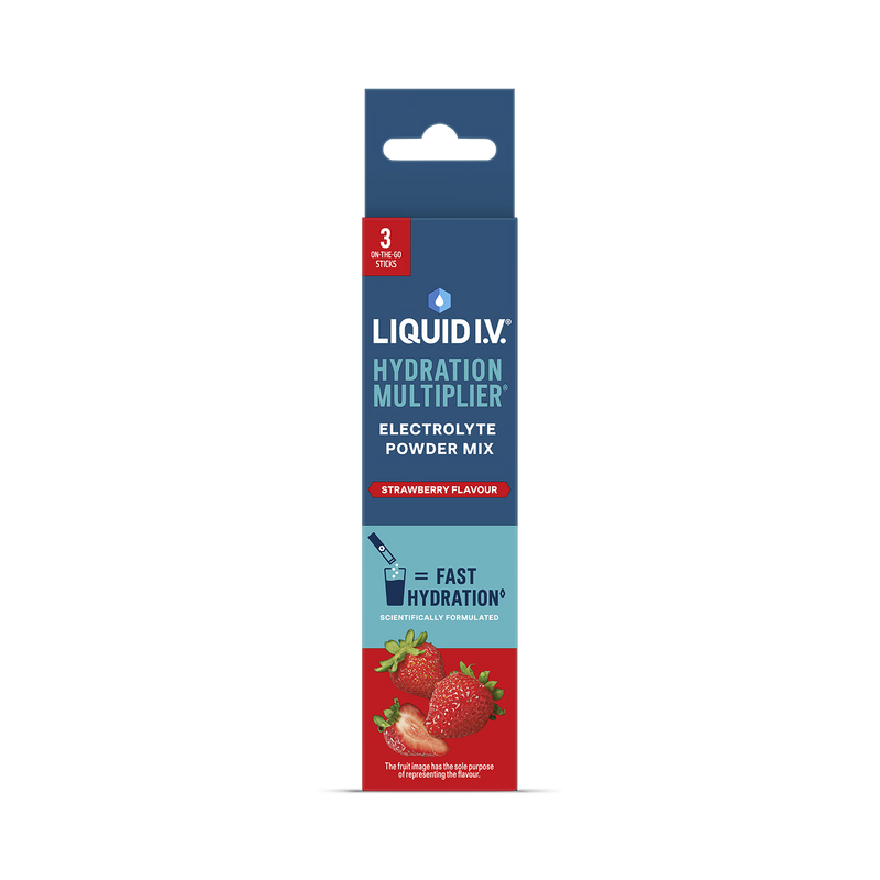 Liquid I.V. strawberry electrolyte powder sachets 3 pack (British brand)