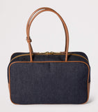 Miu Miu Beau denim top-handle bag with calf leather trims (British brand)