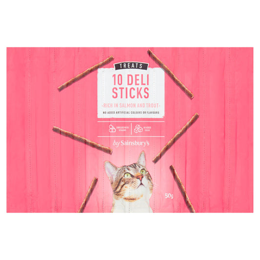 Sainsbury's Cat Treat Deli Cat Sticks Salmon & Trout x10 Cat treats & milk Sainsburys   